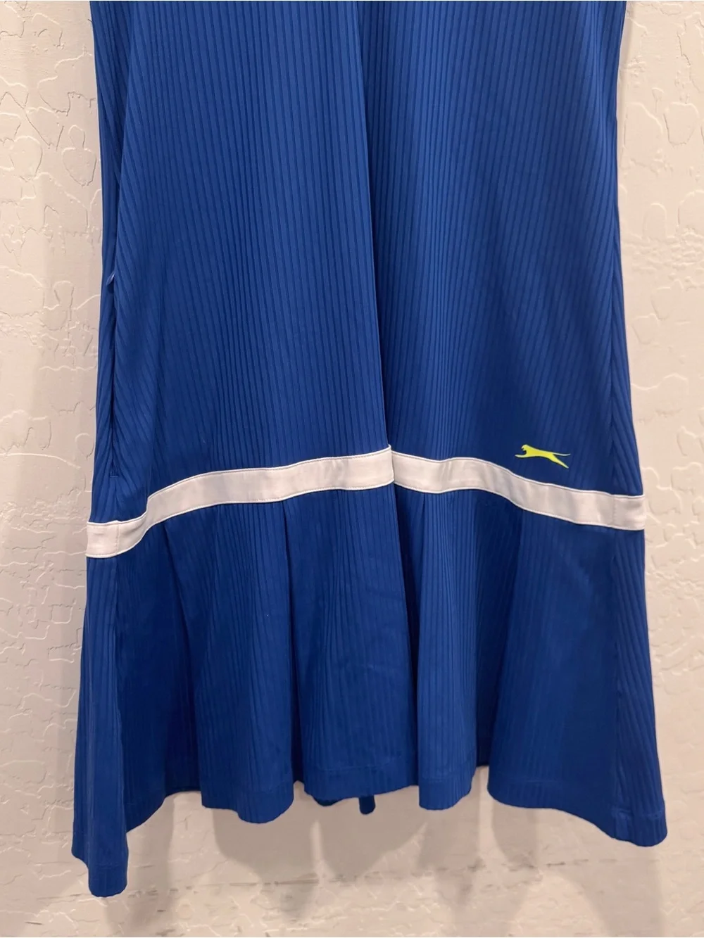Slazenger Blue Sleeveless Tennis Dress with White and Neon Yellow Trim - Picture 3 of 9